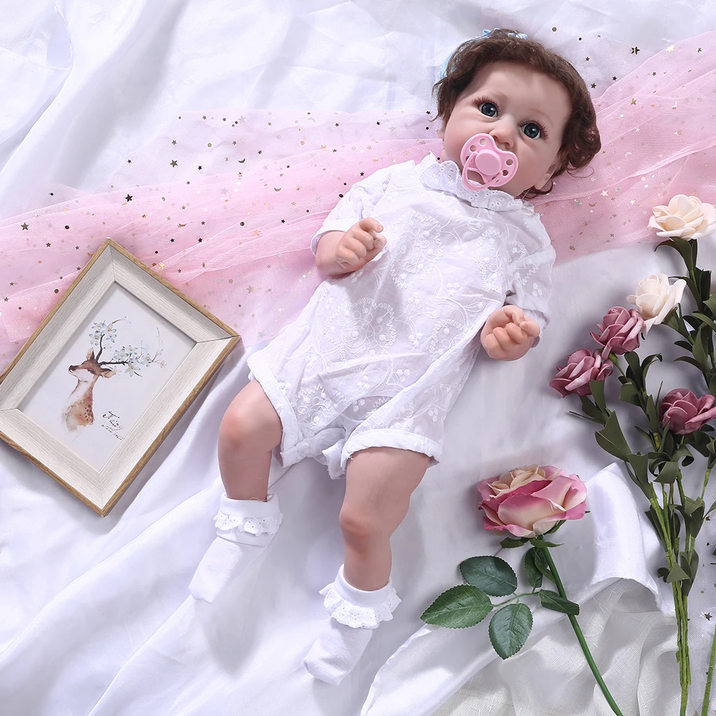 

Realistic Saskia Reborn Baby Dolls Grey Eyes Girls Full Silicone Doll