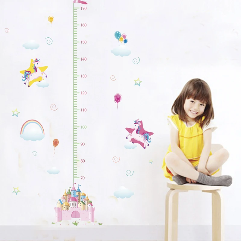 Красочные животные замок Единорог Высота Мера настенные наклейки для детской