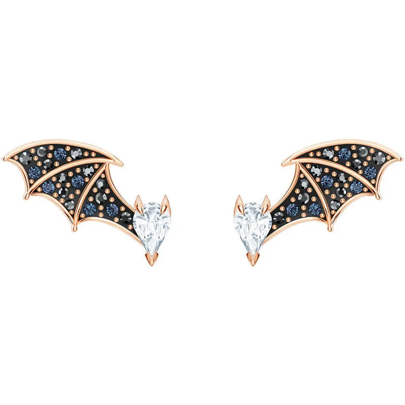 

MIQIAO Gold Plated Crystal Magical Black Bat Wing Lucky Pendientes Piercing Stud Earrings for Women Girls Friends Gift Jewelry
