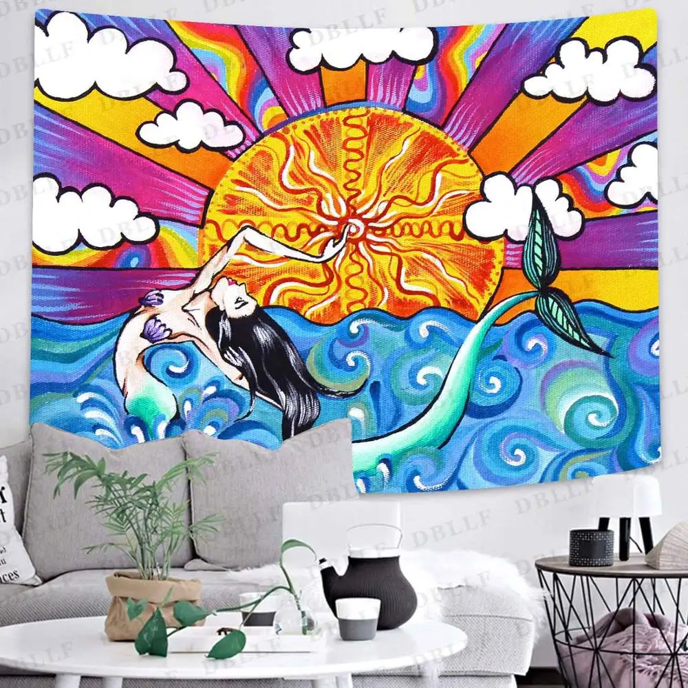 Simsant Cartoon Mermaid Tapestry Abstract Medieval Women Wall Hanging Backdrop for Apartment Bedroom Decor GT2TDBZY1520 | Дом и сад