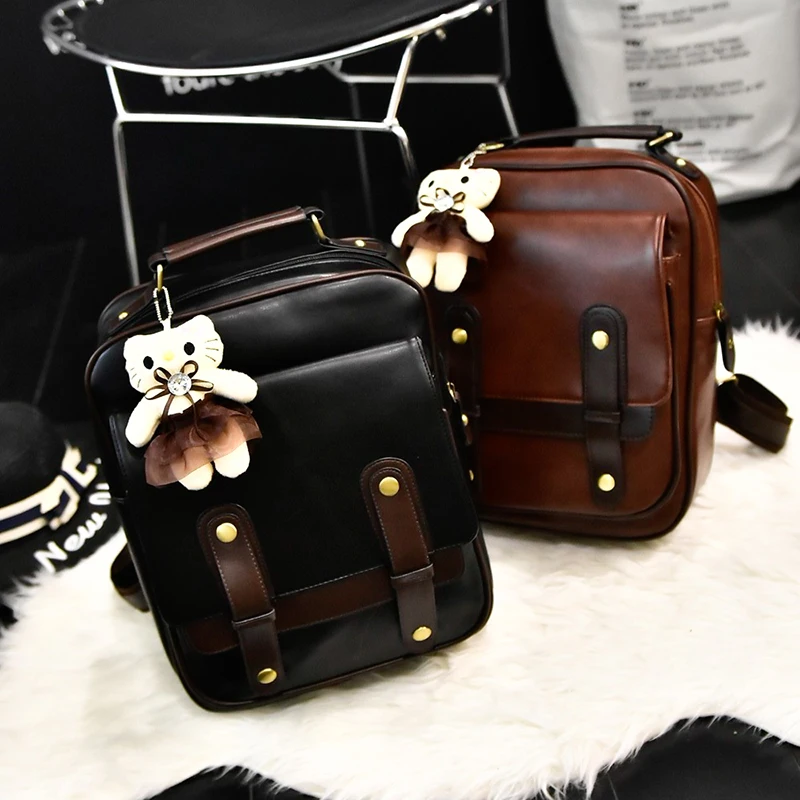 Женский кожаный рюкзак в стиле ретро винтажный студенческий ранец студенческом