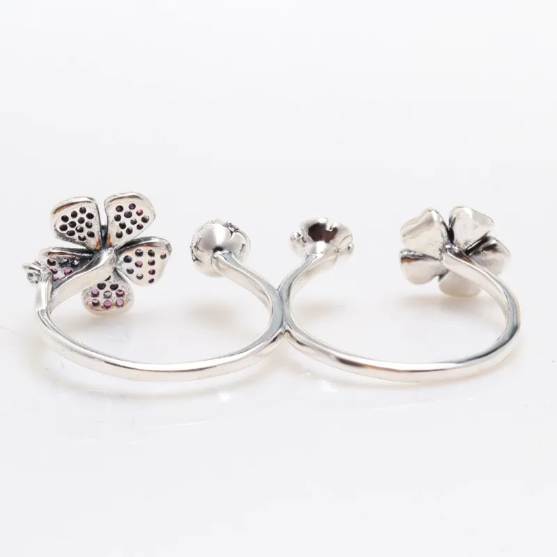 

925 Sterling Silver Fashionable Color Enamel Double Pan Ring Peach Blossom Pan Ring For Women Wedding Party Fashion Jewelry