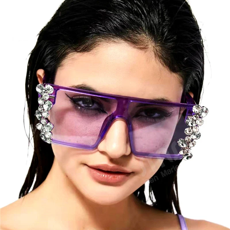 Большие квадратные солнцезащитные очки со стразами для женщин роскошный бренд