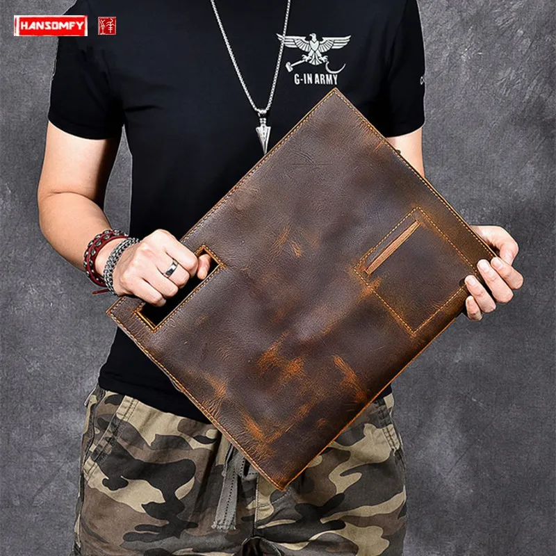 Men's Handbags Portable Messenger Bag Leather Three-purpose Retro Men Bag Tote Bags First Layer Cowhide Crazy Horse Leather Soft