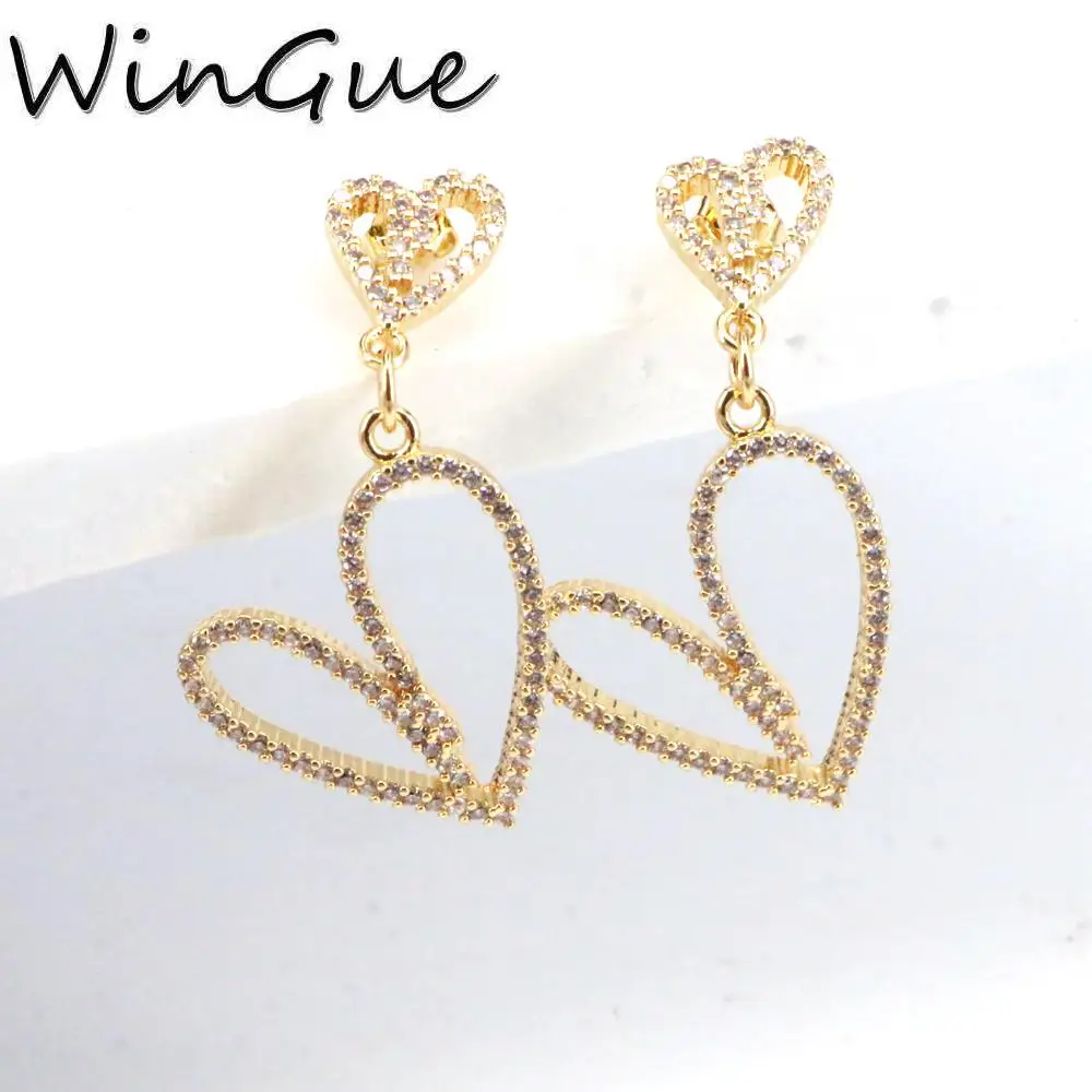 

1 Pair, Heart Crystal Drop Earring for Women Female Zircon Earrings Elegant Heart 2021 Brincos Female Fashion Wedding Jewelry