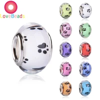 10pcs puppy dog paw prints tracks acrylic buttery rondelle beads for european big hole fit pandora bracelet women chain jewelry
