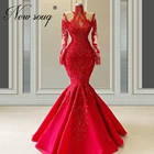 Женское вечернее платье с юбкой-годе, Красное Облегающее Платье в арабском стиле, украшенное бусинами, для выпускного вечера, 2020