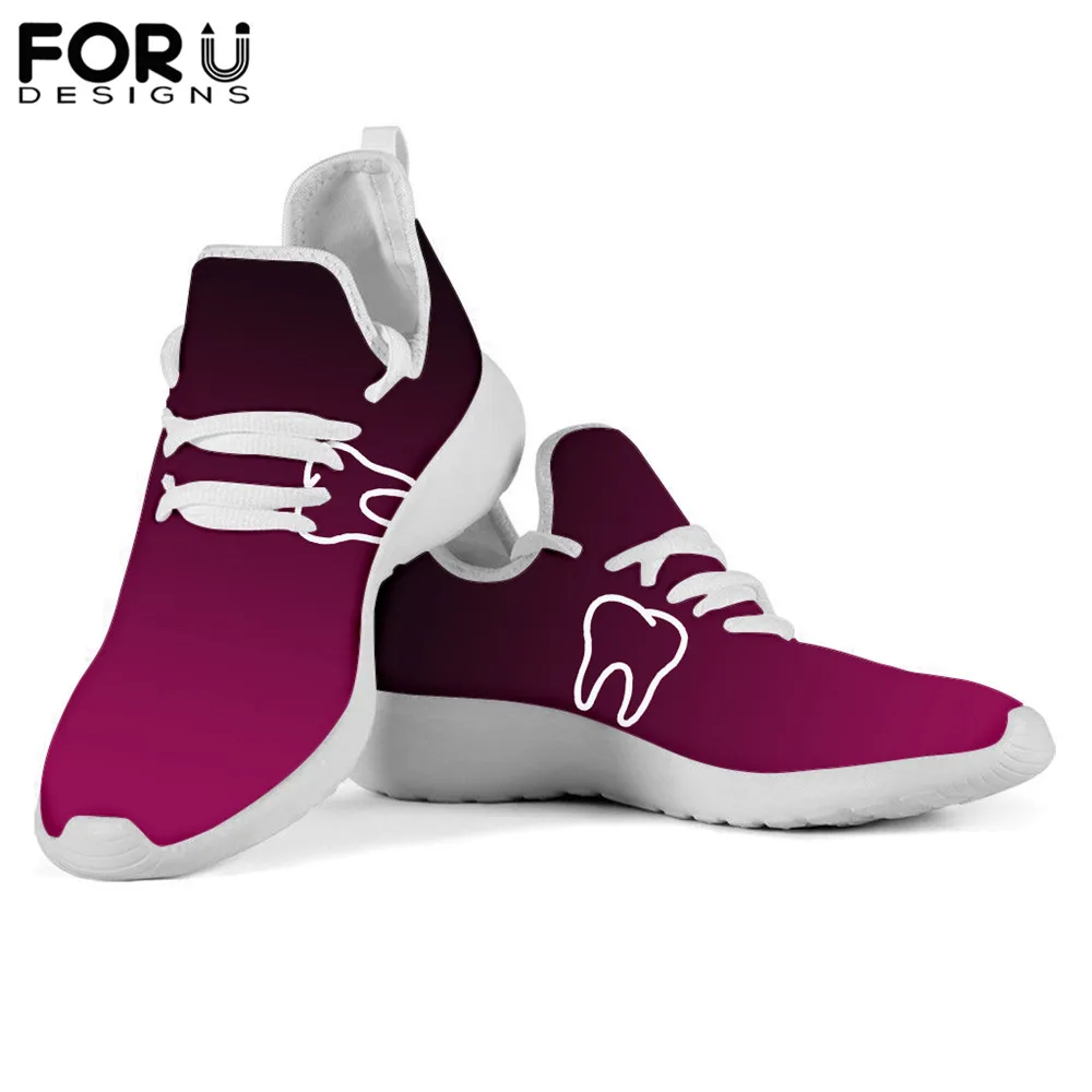 FORUDESIGNS Flat Knitting Shoes Woman Dentist Sketch Print Female Lace Up Sneaker Sketchers for Women Ladies Mesh Light Loafers