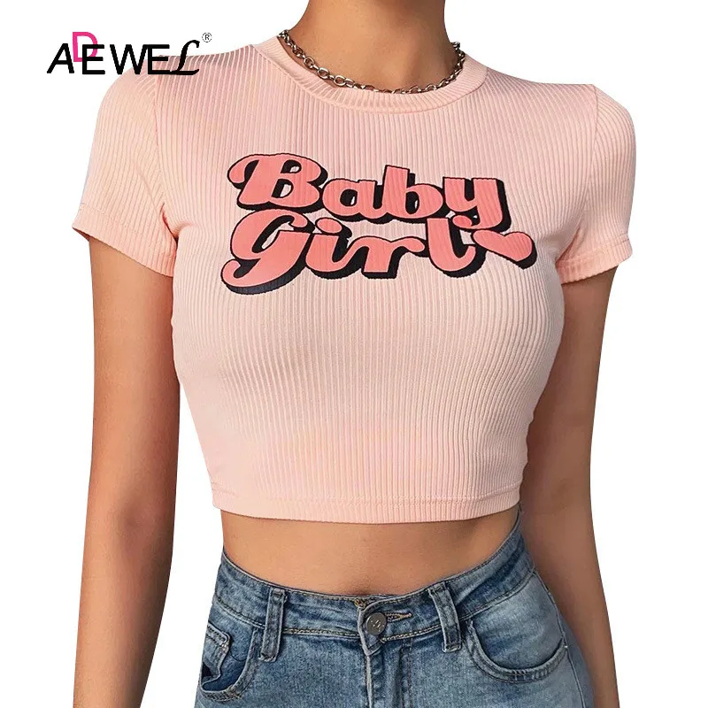 ADEWEL розовый пикантный короткий топ футболка женские летние топы 2021 о образный