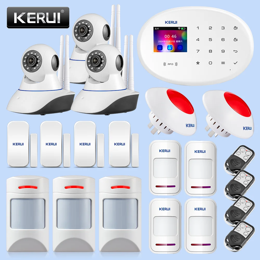 KERUI переключаемая языковая Wi-Fi сигнализация W20 беспроводное приложение для домашней безопасности дистанционное управление 2,4 дюймов экран сигнализация комплект фитингов