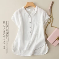 cotton and linen casual shirt womens fashion summer 2021 new korean style design short front and long slit loose blouse