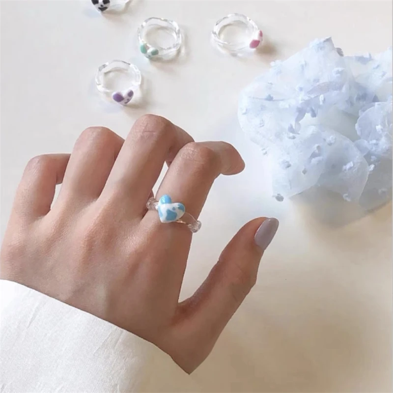 Новинка 2022 модные геометрические кольца Kpop в стиле ретро с красочным сердцем из