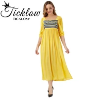 2021 new ladies sexy yellow dress summer embroidery long skirt beach skirt bohemian long skirt party womens plus size