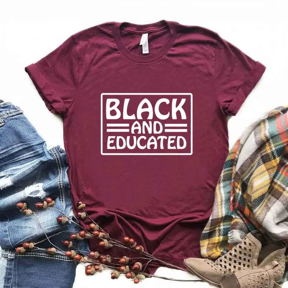 

Black and Educated Square Print Women T Shirt Short Sleeve O Neck Loose Women Tshirt Ladies Fashion Tee Shirt Tops Clothes Mujer