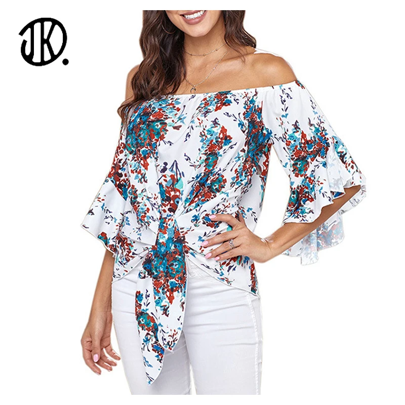 

2021 Female T-shirt Sexy Loose Flower Print Streetwear Bodycon Knotted Short Sleeve Top For Women Summer Pullovers Clothing 2XL