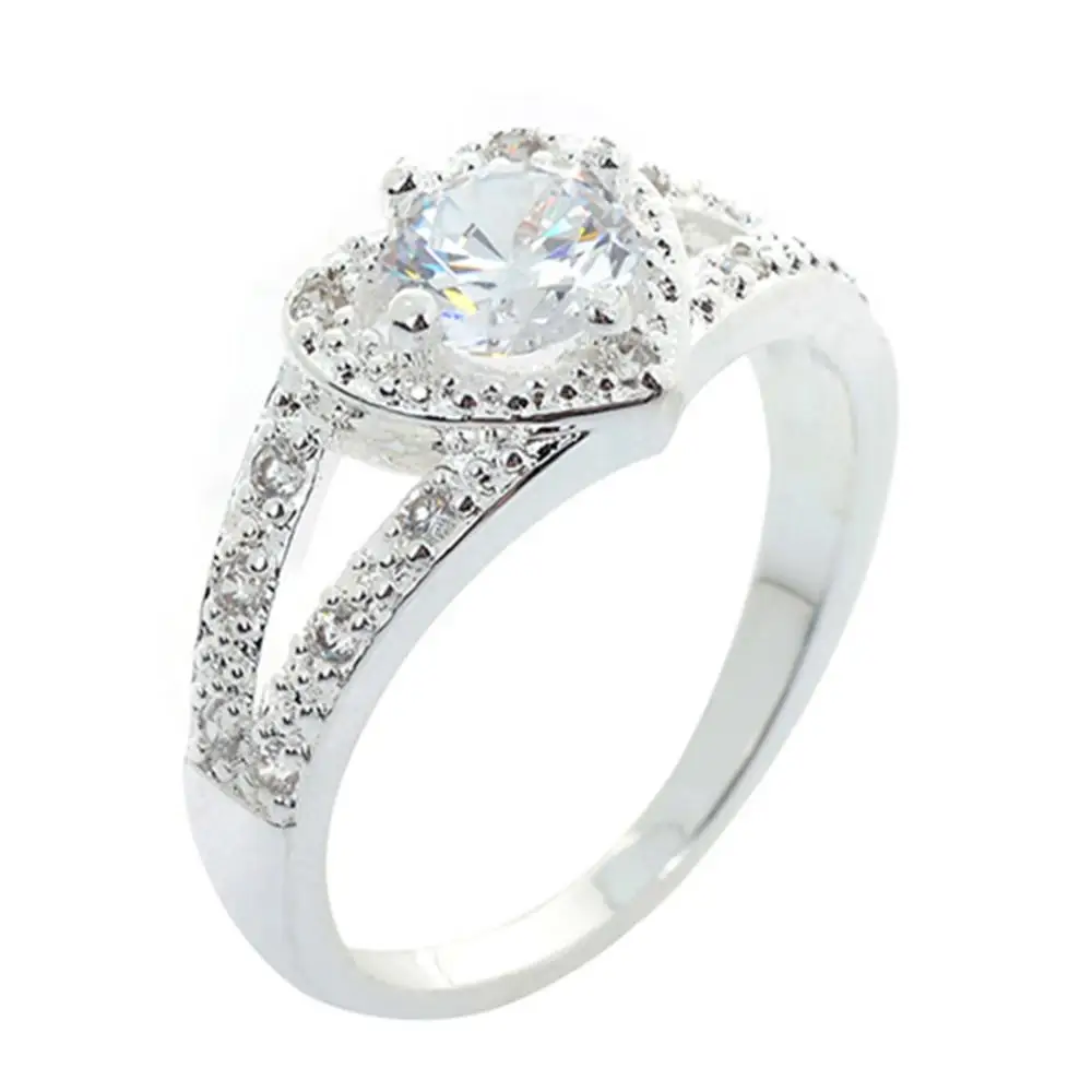 

Women 925 Sterling Silver Crystal Love Heart Shaped Ring Bridal Wedding Jewelry Couple Ring Wedding Ring Elegant Rings Vintage