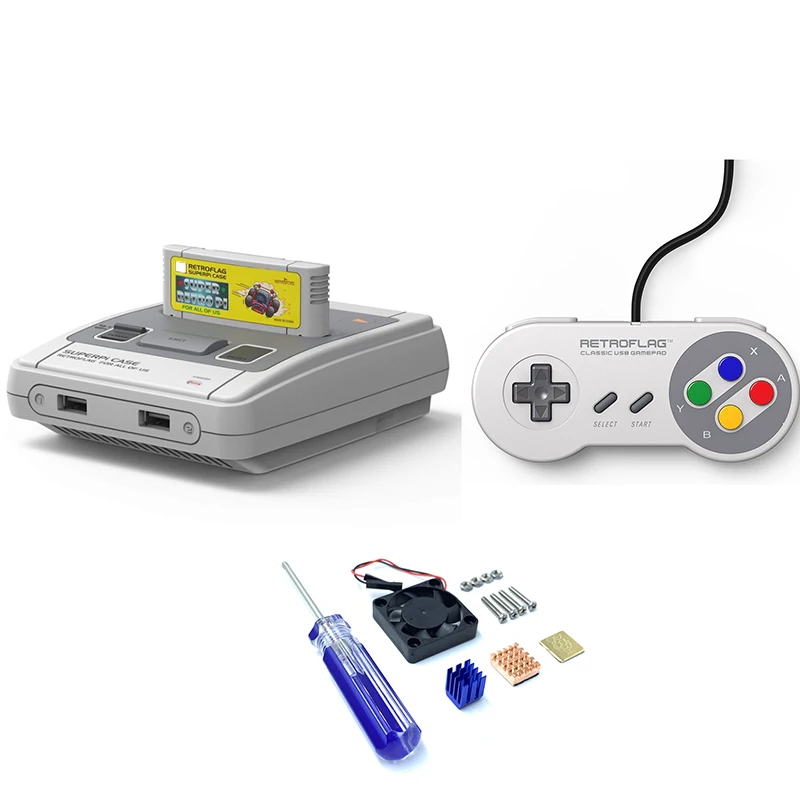Bundle J Retroflag SUPERPi CASE-J/CASE-U snes игровой Картридж с охлаждающим вентилятором+ радиатор для Raspberry Pi 3B Plus(3B+)/3B - Цвет: Bundle J