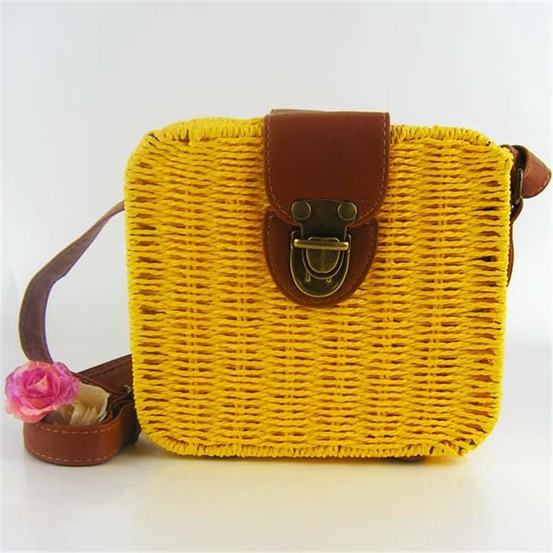 Летняя сумочка из соломы для девочек милая квадратная сумка карамельных цветов