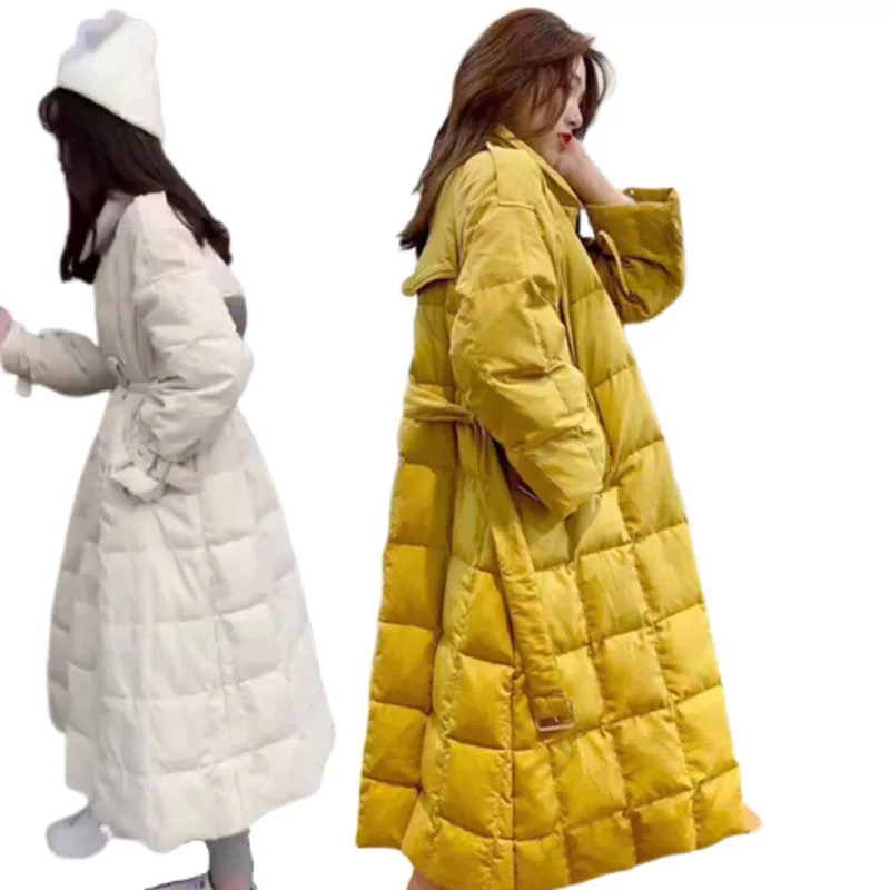 Overknee Windbreaker Loose Winter Coat Jacket Women Vintage  Korean Manteau Femme Hiver White Duck Down Jackets
