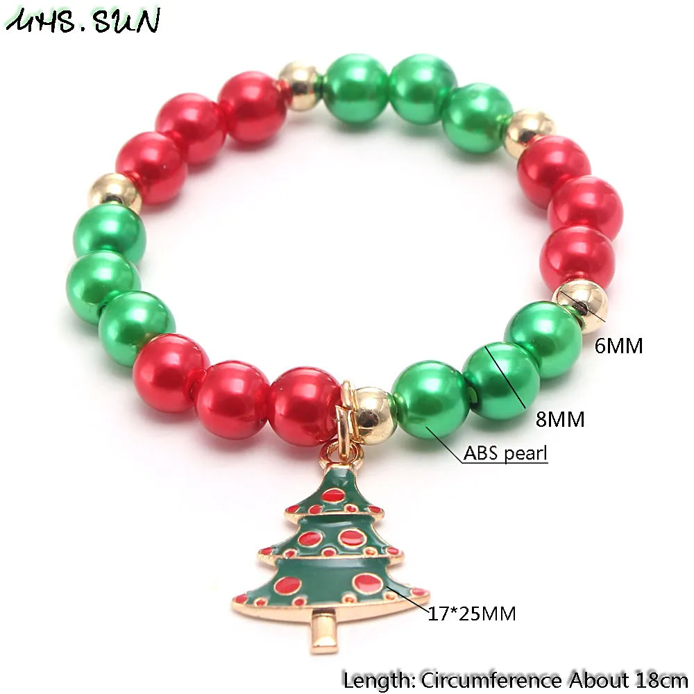 MHS.SUN 3pcs cute kids girls charms bracelets christmas style beads elastic bangles diy jewelry for children gift - купить по
