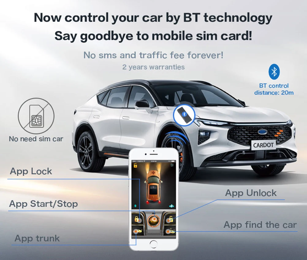 cardot smart pke keyless entry remote starter engine start stop car alarm remote alarm bt digital key mobile phone control car free global shipping
