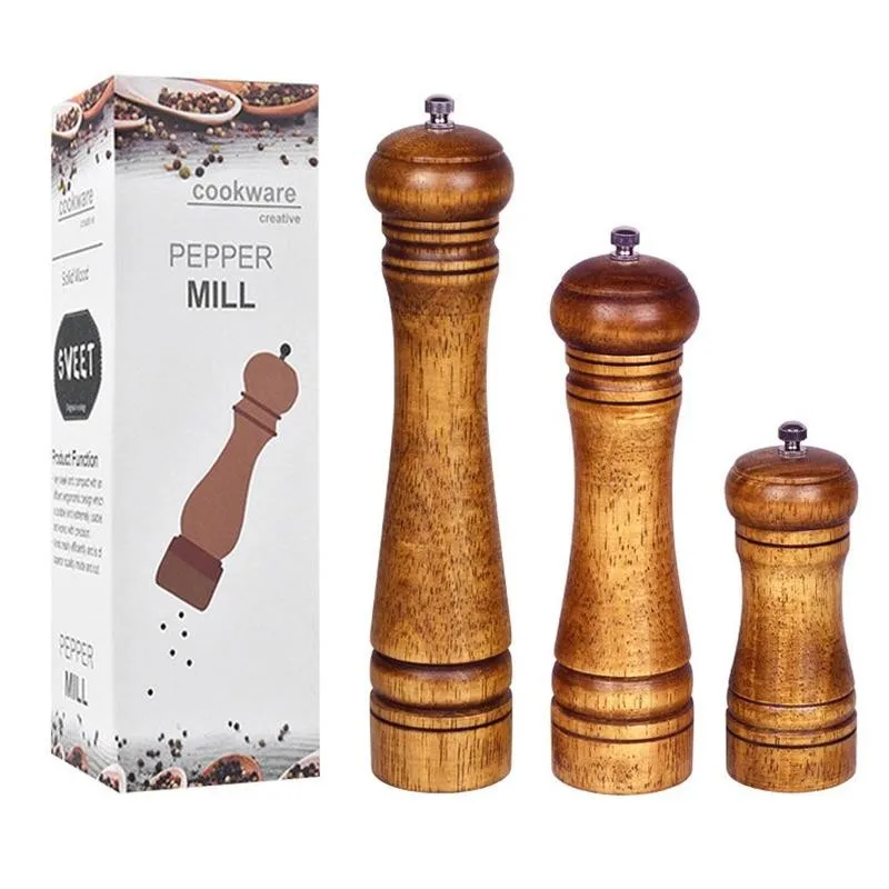 

Wooden Grinder Manual Pepper Mills And Salt Wood Mill With Strong Adjustable Button Kitchen Tools 5/8/10 Inches Grinders