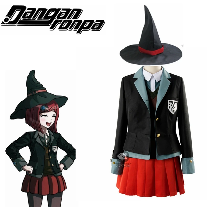 

Danganronpa Magician Yumeno Himiko Cosplay Costume School Girl Uniform Halloween Party Skirt Set Suit Magic Hat