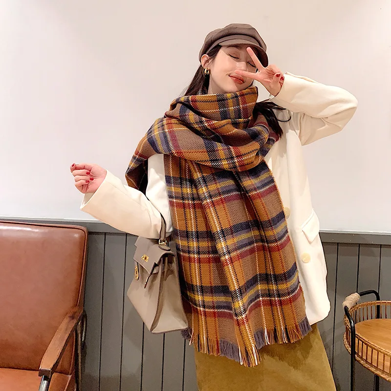 

Artificial Cashmere Women Scarf Plaid Warm mantilla Scarves Shawls Luxury Brand Neck Bandana Pashmina Lady Wrap Cape Soft hijabs