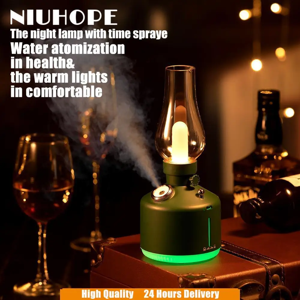 

NIUHOPE Retro Kerosene Light Humidifier Time Humidifier 1200mAh Essential Oil Diffuser Light Adjustable Night Light Humidifiers
