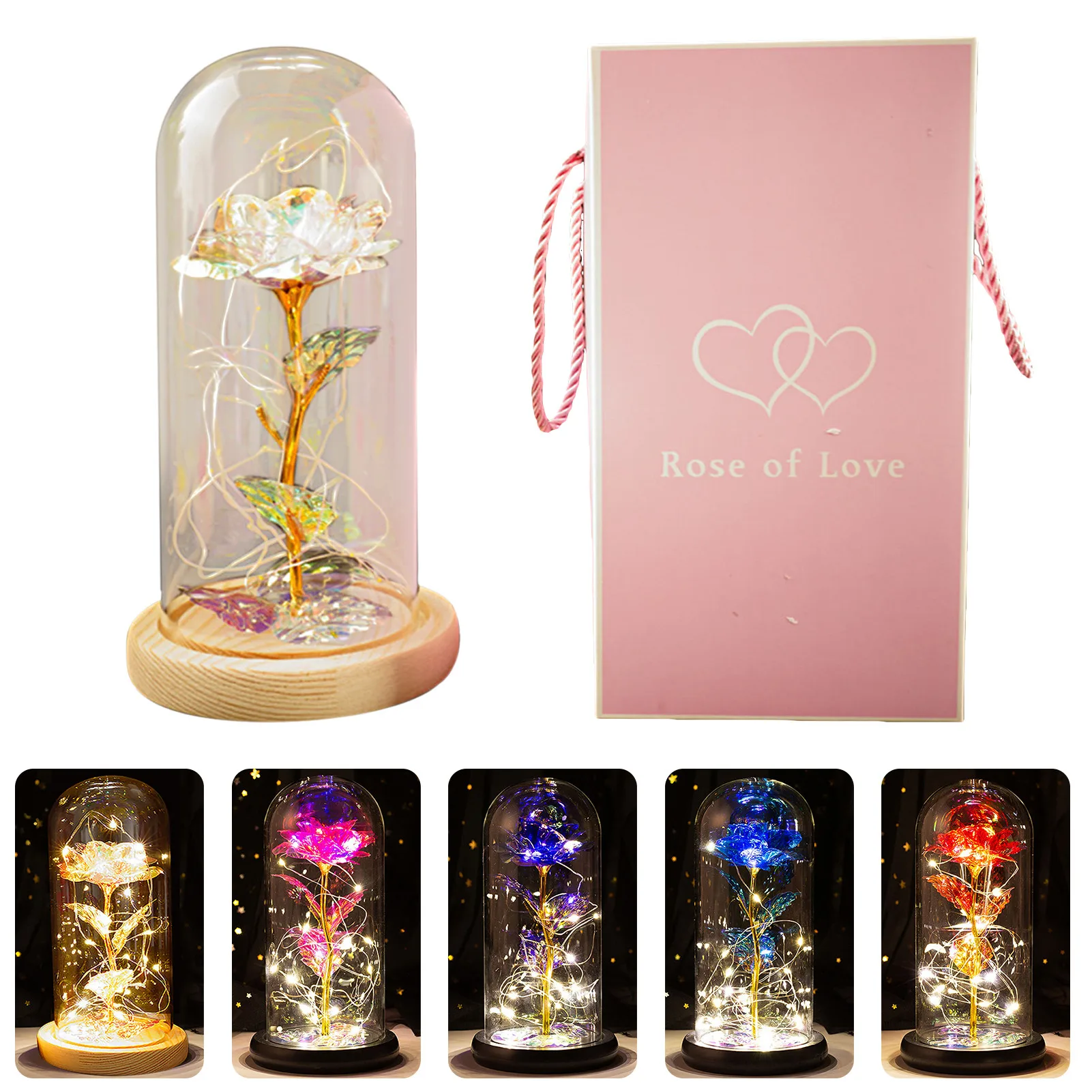 

11.5*22.5cm Eternal Rose Flower In Glass Dome With LED Light Romantic Gifts For Valentine's Day Mother's Day