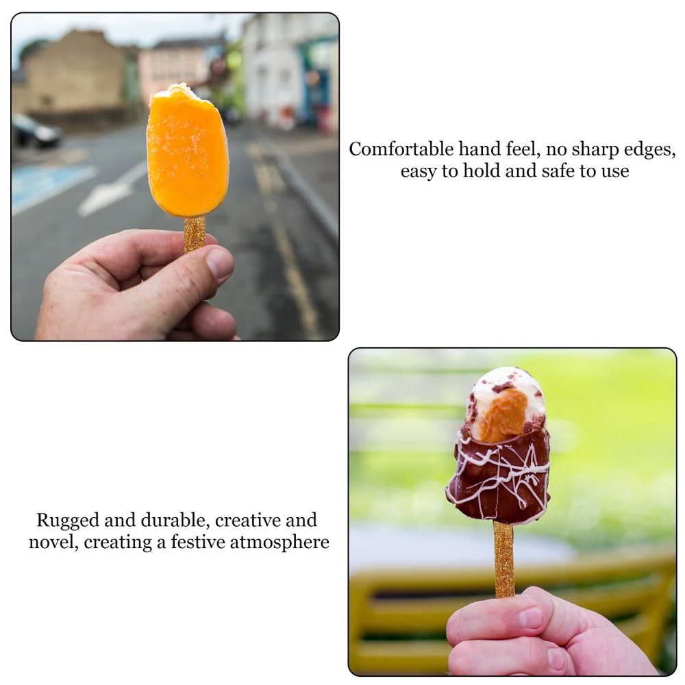 

20pcs Reusable Acrylic Ice Cream Sticks DIY Ice Cream Popsicle Sticks (Golden)