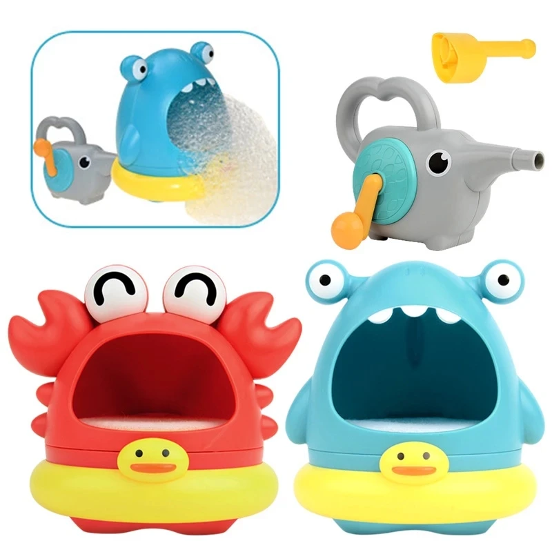 

Cute Outdoor Cartoon Blowing Bubble Shark And Crab Swimming Bath Toys For Children Baby Funny Bathtub Bathing Soap Machine Toy