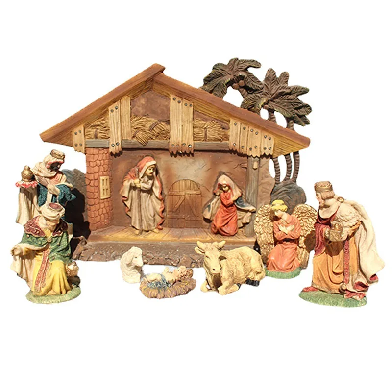 

Nativity Scene Figurine Painted Resin Crafts Personalized Christmas Desktop Ornament for Home Living Room Bedroom Figurines