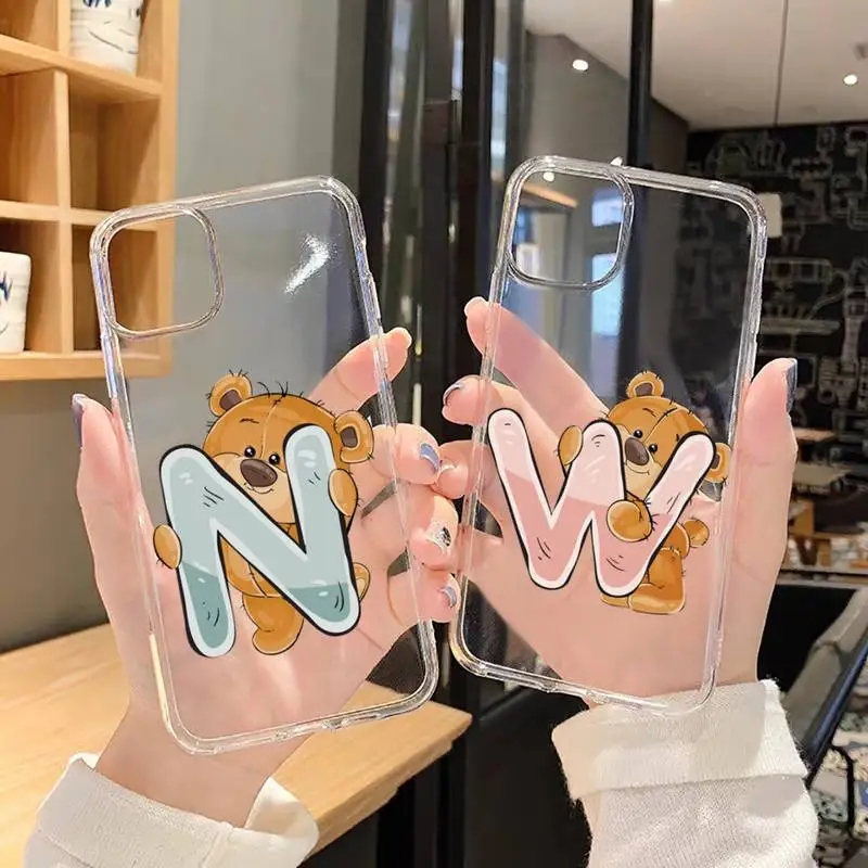 

Luxury bear letters Phone Case For iphone 13 12 11 8 7 plus mini x xs xr pro max Transparent soft