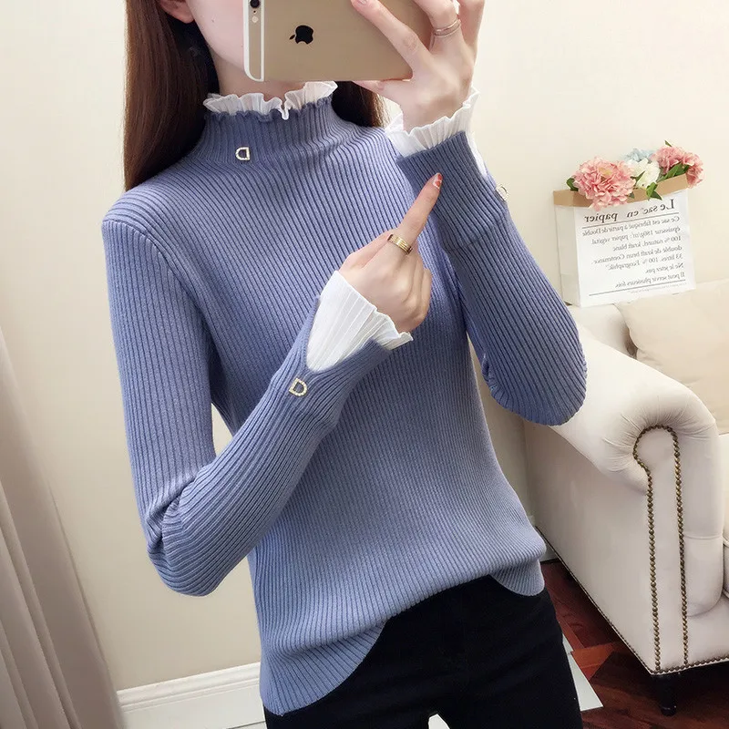 

2021New Autumn Winter Sweater Women Jumper Knitted Sweater Flared Sleeves Knitwear Ladies Pullovers Sweaters Femme Pull