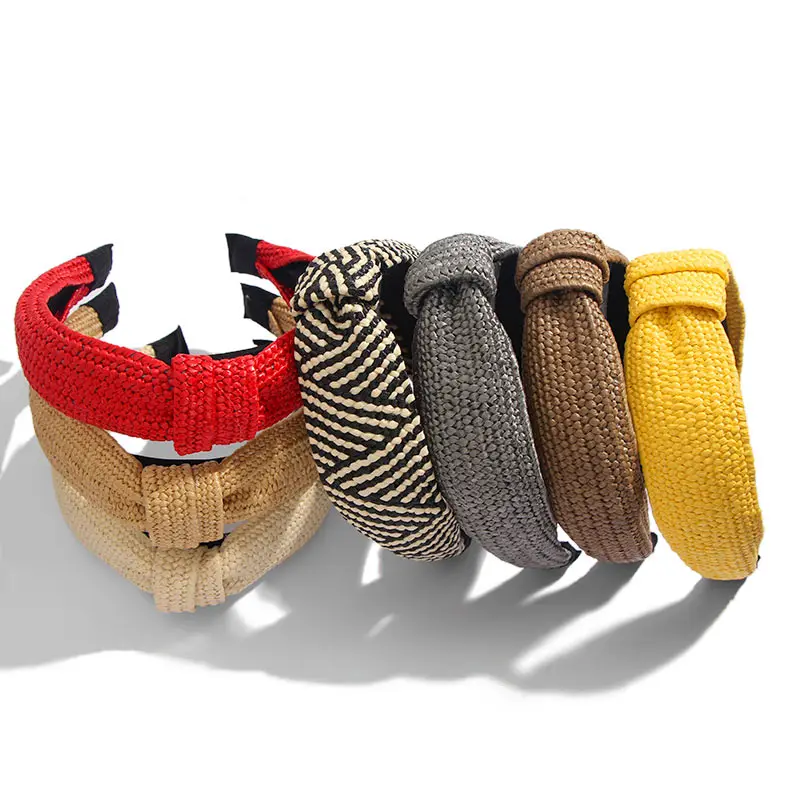 JJFOUCS Новинка Женский ободок для волос соломенный Плетеный богемный широкий