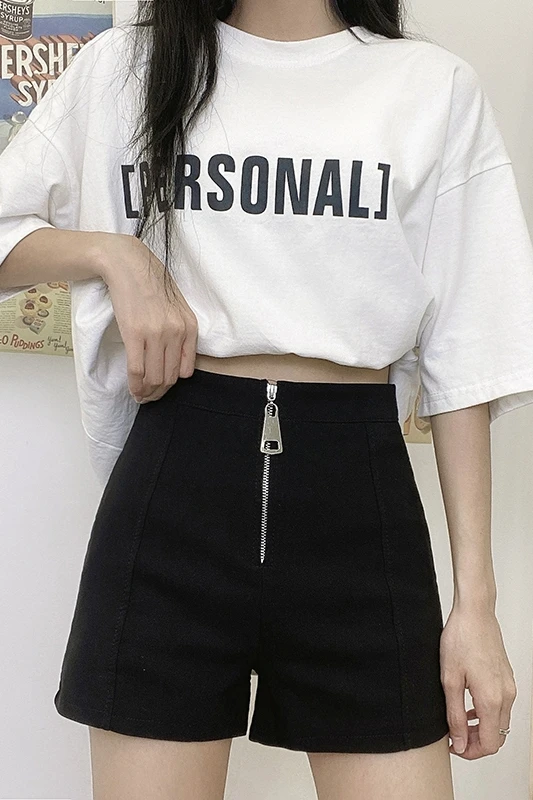 

Zipper High Waist Wide Leg hot pants summer casual shorts children's new slim black straight suit pants in 2021
