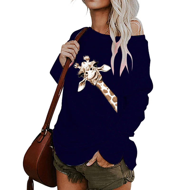 Женская футболка с длинными рукавами размера плюс коробка рисунком жирафа и