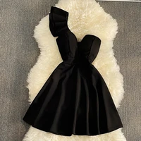 women black white ruffled one shoulder sleeveless mini dress strapless mesh patchwork high waist a line party dress vestidos