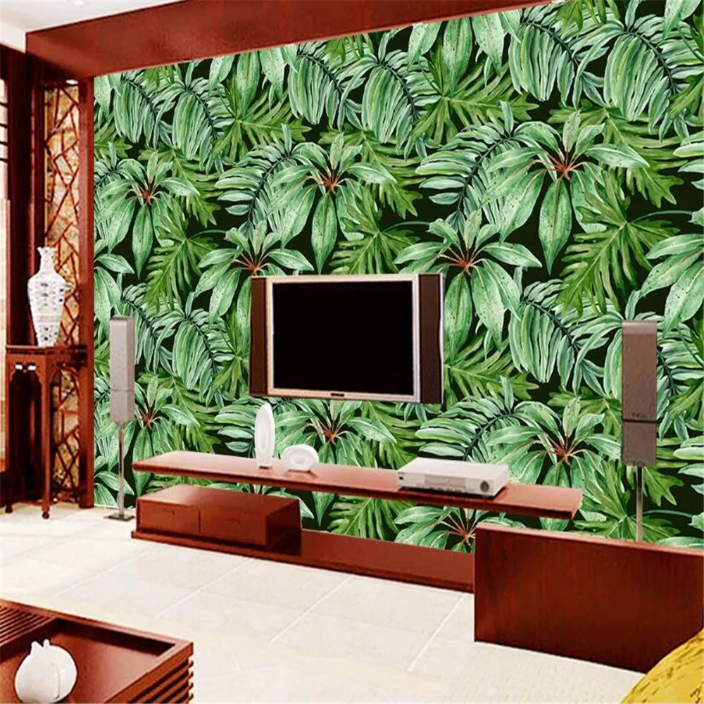 

Milofi tropical rainforest plant green banana leaf large mural wallpaper bedroom living room background wall