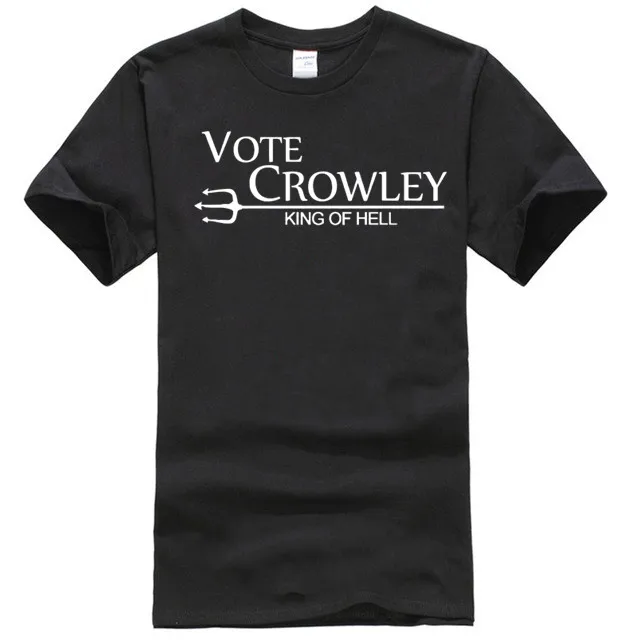 VOTE CROWLEY Мужская футболка сверхъестественный вентилятор дизайн Винчестер Сэм Дин