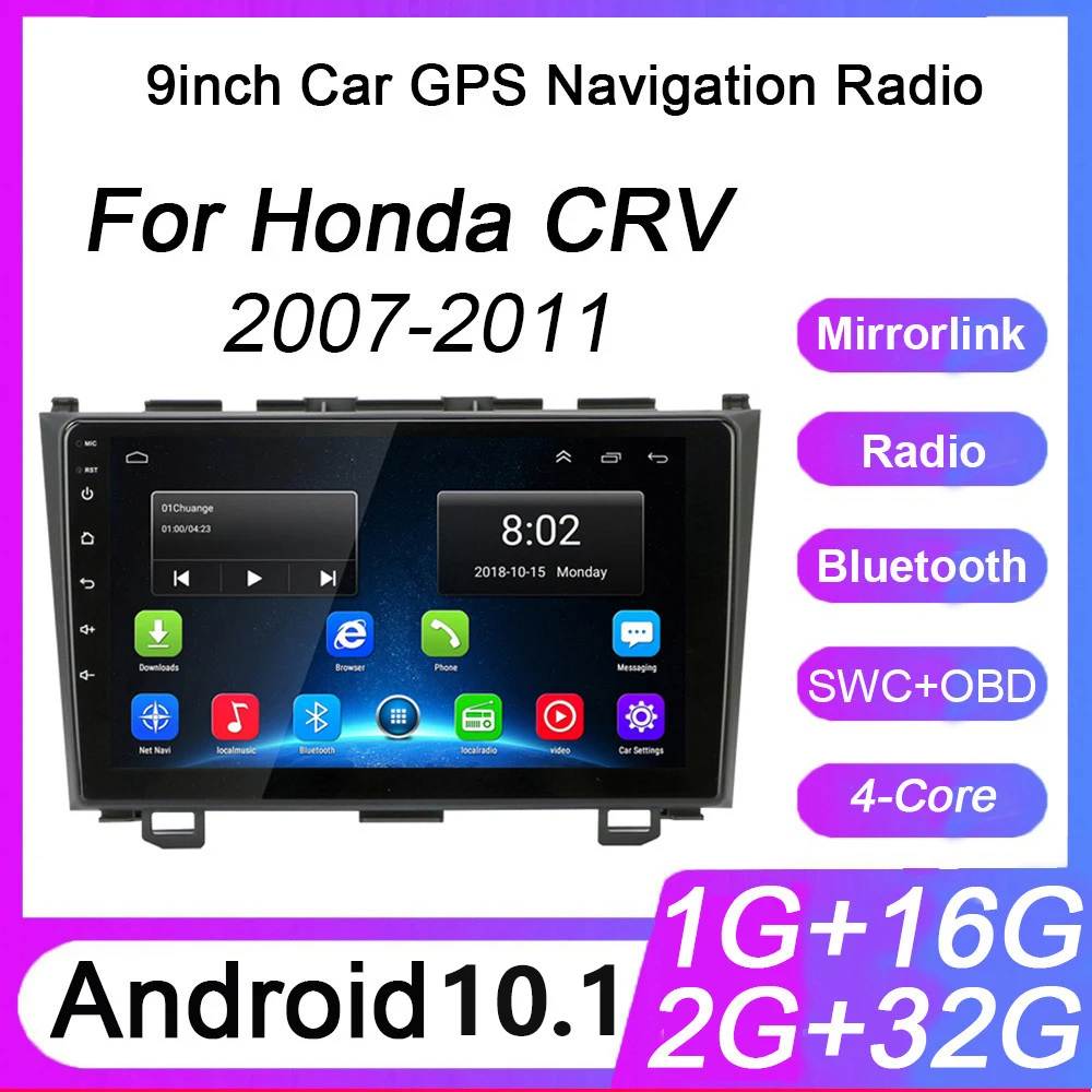 

Android 10.1 9" 1 Quad Core 1024X600 Car Radio no DVD Player For Honda CRV CR-V 2007-2011 GPS Navi Stereo DTV DAB+ SWC Head unit