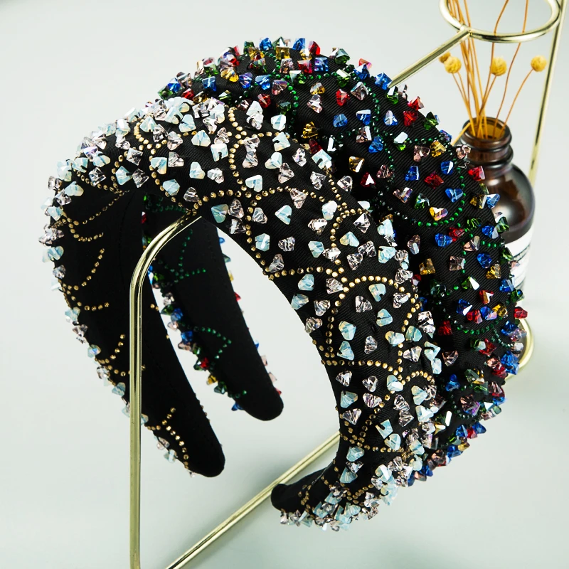 

2020 New Baroque Hand Sewn Crystal Hair Band Women's Super Flash Rhinestone Sponge Hair Band Women's Party Hair Accessories