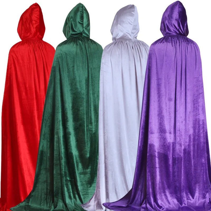 Плащ для Хэллоуина капюшон взрослых/детей длинные фиолетовые зеленые красные
