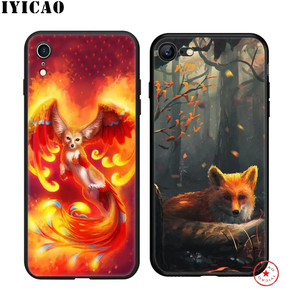 IYICAO милый мягкий черный силиконовый чехол с изображением лисы для iPhone 11 Pro Xr Xs Max X