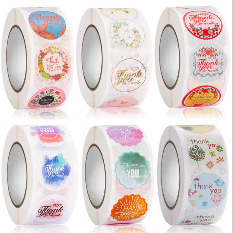 

Wedding Gift Box 500Pcs Round Labels Kraft Paper Thank You Sticker Bag Flower Gift Box Cake Boxes Christmas Halloween Stickers