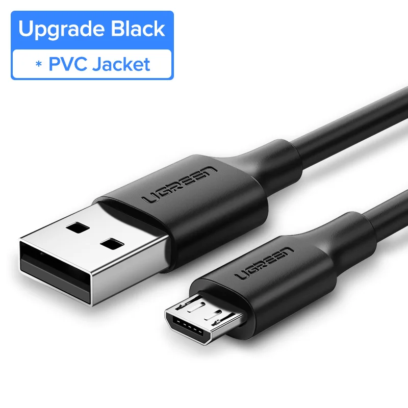 Upgrade Black Ugreen кабель micro usb 3 m 2 m 1 m 5v2a зарядное устройство usb кабель для передачи данных для samsung htc huawei мобильный телефон кабели для android телефоны - Цвет: Upgrade Black