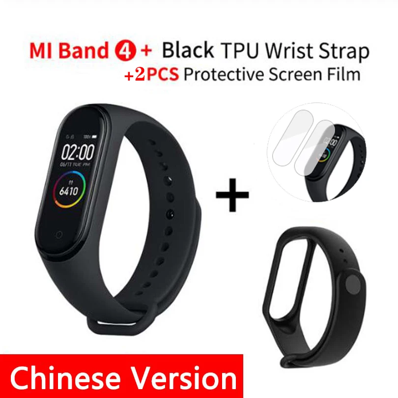 B4 CN n film N bk s Новинка, Xiaomi mi-браслет 4 Smart mi Band 4, браслет, пульсометр, фитнес, 135 мА/ч, цветной экран, Bluetooth 5,0 - Цвет: B4 CN n film N bk s