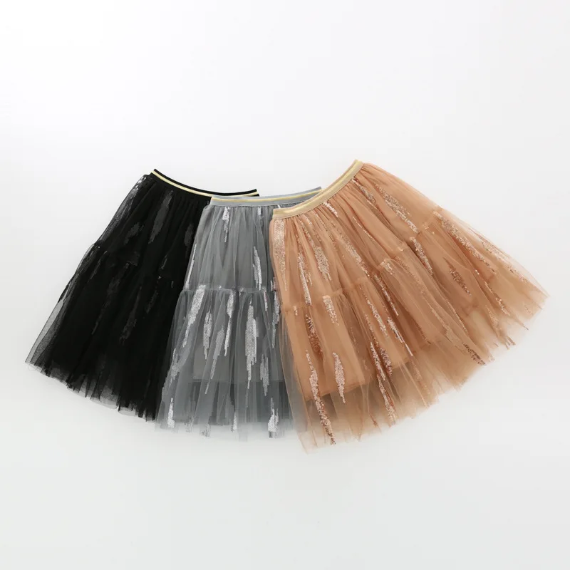 Новая сетчатая юбка для девочек длинная многослойная принцессы с блестками 3