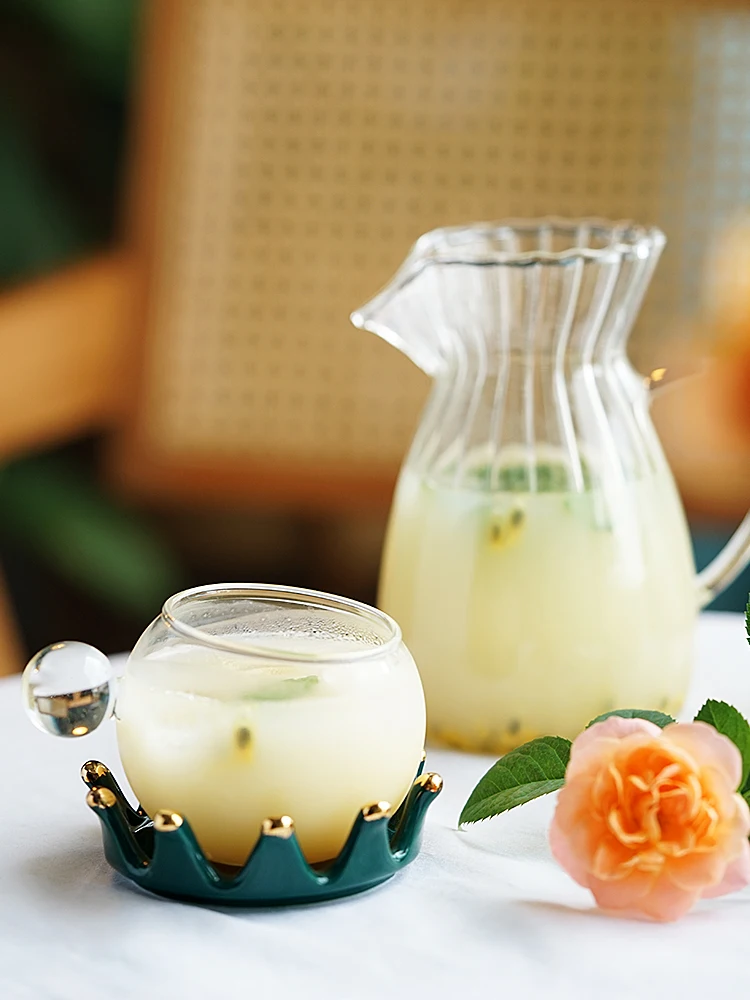 

British Afternoontea Cups Glass Teapot Set Ceramic Crown Saucer Heat Resistant 700ml Kettle Household Drinkware